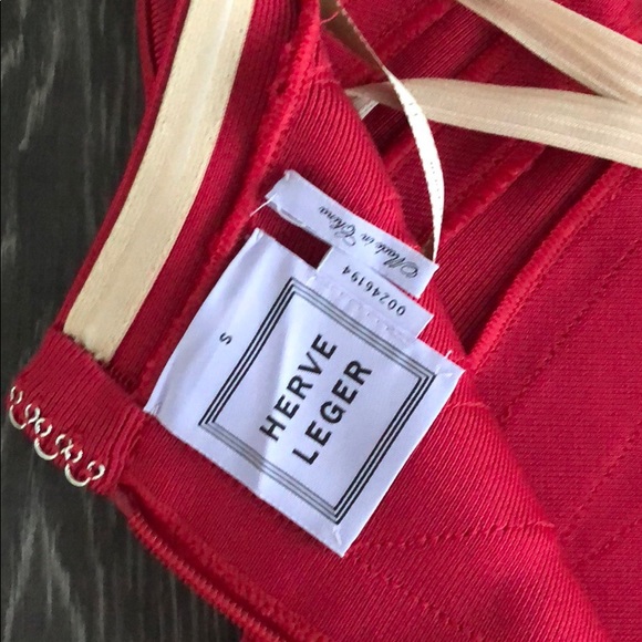 Herve Leger Red Strapless Bandage Dress - Picture 6 of 8